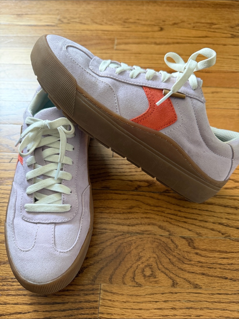 Dr. Scholl's Lavender Suede Sneakers with Orange Accent and Gum Sole